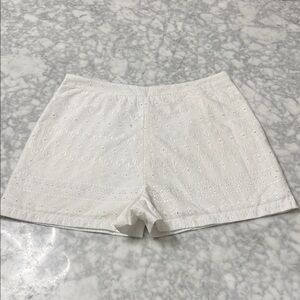 Blue Rain White High-Rise Eyelet Embroidered Shorts
